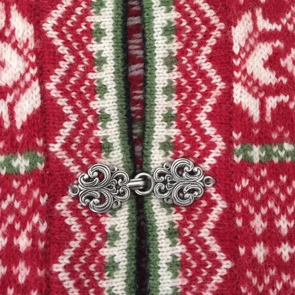 Susan Bristol Women Wool Cardigan Sweater Nordic Fair Isle Metal Clasps Hooks Lg - Picture 7 of 9